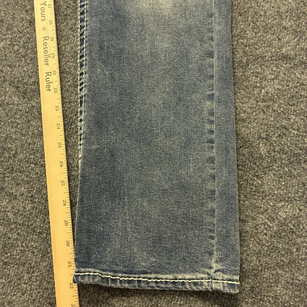 True Religion Big T Flap Faded Straight Leg Jeans Mens 36x32 Thick Stitch Denim
